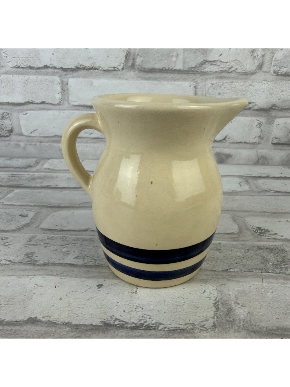 ROSEVILLE POTTERY  1 qt. Cream w/Blue Stripes Pitcher Creamer Vintage